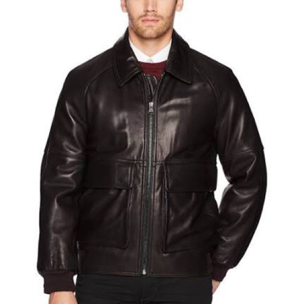 Marc Andrew Lambskin Leather Aviator Jacket